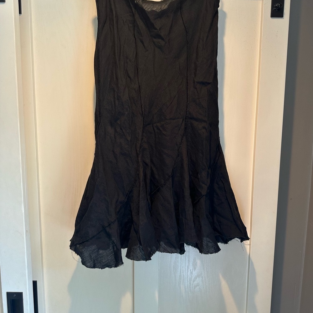 Sonia Spéciale Black Linen fit and flare asymmetrical layered midi skirt size46